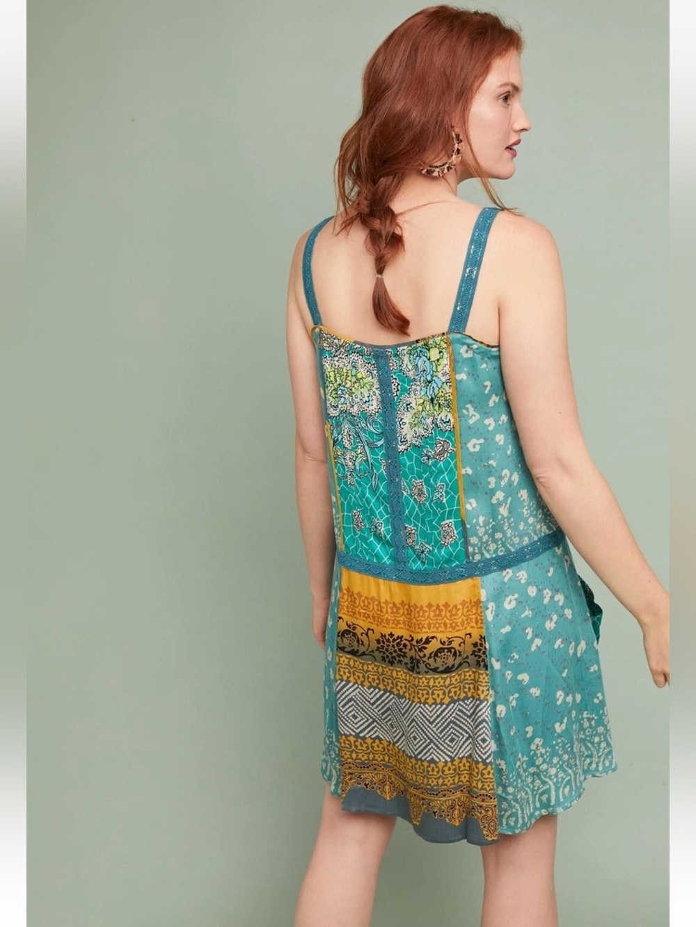 Tiny for Anthropologie Scarf Printed Tunic Dress Crochet Front Pockets Small - Picture 2 of 6